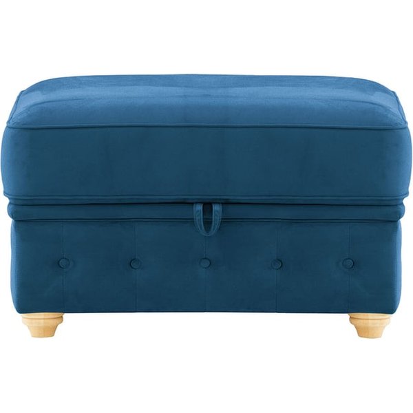 Chesterfield Borneo – Pouf avec coffre de rangement, bleu - Velluto 11, Couleur des pieds: Chêne clair