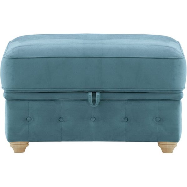 Chesterfield Borneo – Pouf avec coffre de rangement, bleu - Velluto 12, Couleur des pieds: Noir wax