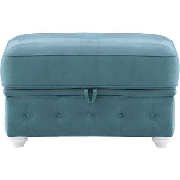 Chesterfield Borneo – Pouf avec coffre de rangement, bleu - Velluto 12, Couleur des pieds: Blanc