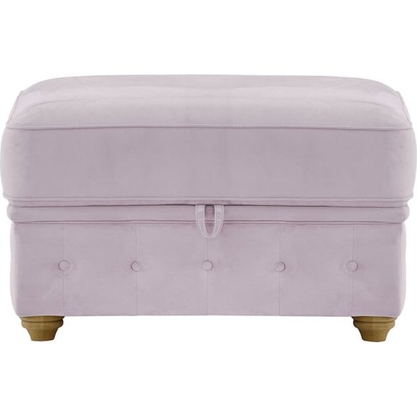 Chesterfield Borneo – Pouf avec coffre de rangement, lila/rose - Velluto 14, Couleur des pieds: Chêne foncé
