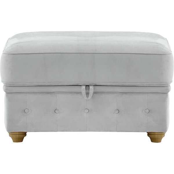 Chesterfield Borneo – Pouf avec coffre de rangement, gris clair - Velluto 15, Couleur des pieds: Chêne foncé
