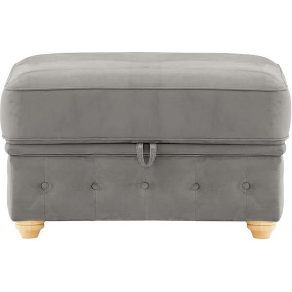 Chesterfield Borneo – Pouf avec coffre de rangement, gris éléphant - Velluto 17, Couleur des pieds: Chêne clair