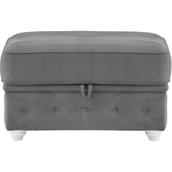 Chesterfield Borneo – Pouf avec coffre de rangement, graphite - Velluto 19, Couleur des pieds: Blanc