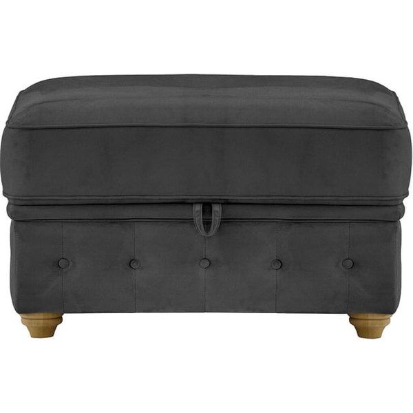 Chesterfield Borneo – Pouf avec coffre de rangement, noir - Velluto 20, Couleur des pieds: Chêne foncé