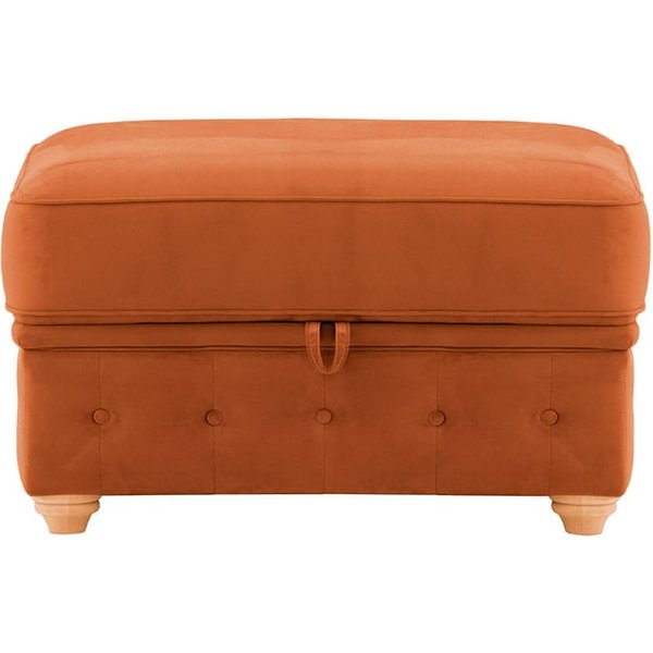 Chesterfield Borneo – Pouf avec coffre de rangement, Velluto 33 - orange rouillé, Couleur des pieds: aveo