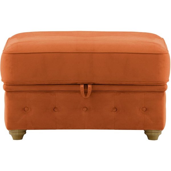 Chesterfield Borneo – Pouf avec coffre de rangement, Velluto 33 - orange rouillé, Couleur des pieds: Chêne foncé