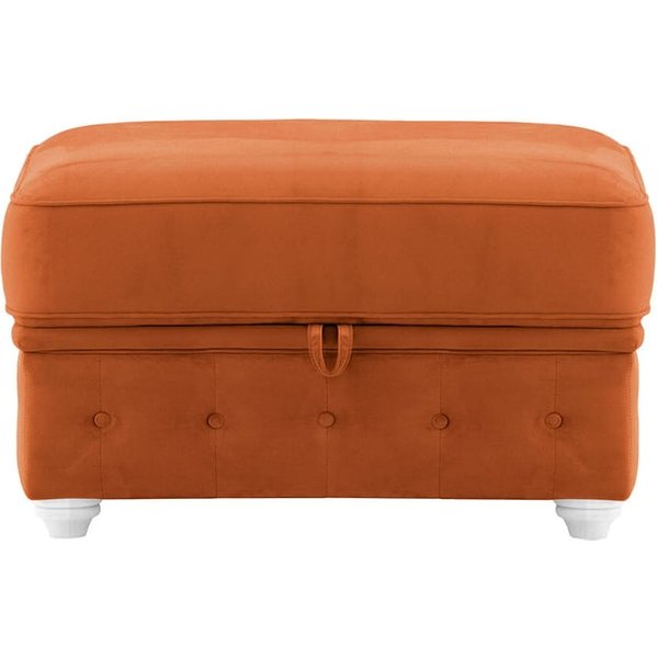Chesterfield Borneo – Pouf avec coffre de rangement, Velluto 33 - orange rouillé, Couleur des pieds: Blanc