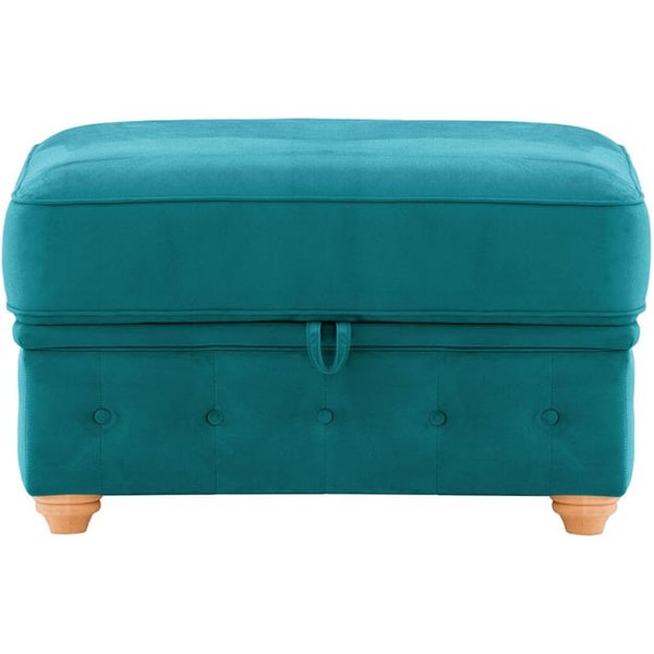 Chesterfield Borneo – Pouf avec coffre de rangement, Velluto 36 - Bleu paon, Couleur des pieds: aveo