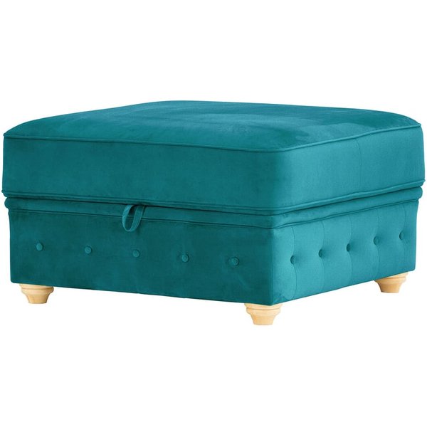 Chesterfield Borneo – Pouf avec coffre de rangement, vert citron - Baku 7, Couleur des pieds: Blanc