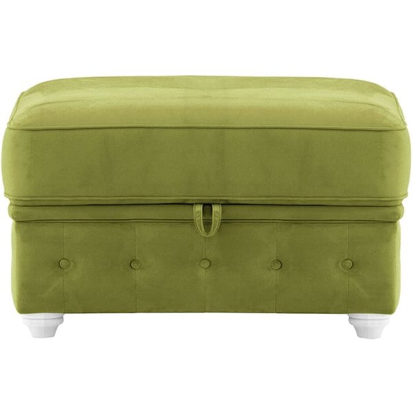 Chesterfield Borneo – Pouf avec coffre de rangement, olive - Velluto 9, Couleur des pieds: Blanc