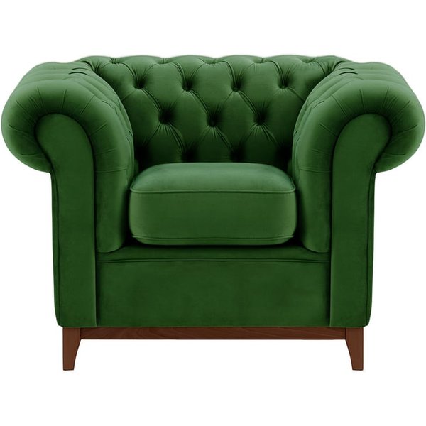 Fauteuil Chesterfield Wood, vert foncé - Velluto 10, Couleur des pieds: Chêne foncé