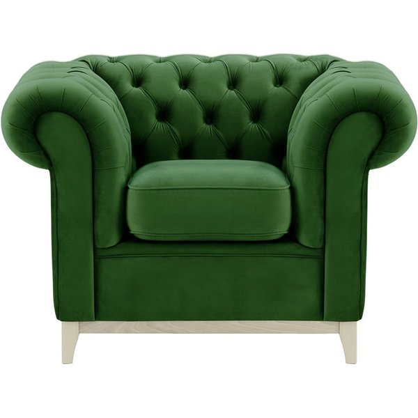 Fauteuil Chesterfield Wood, vert foncé - Velluto 10, Couleur des pieds: Blanc