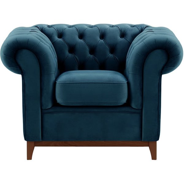 Fauteuil Chesterfield Wood, bleu - Velluto 11, Couleur des pieds: Chêne foncé