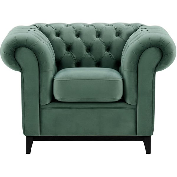 Fauteuil Chesterfield Wood, bleu - Velluto 12, Couleur des pieds: Noir