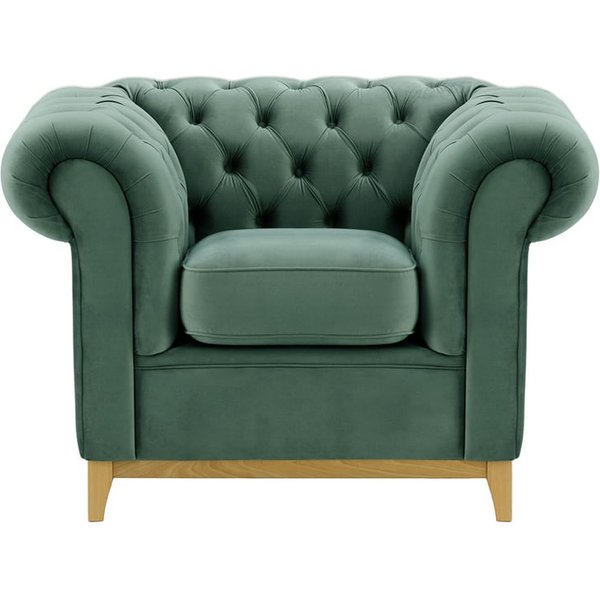 Fauteuil Chesterfield Wood, bleu - Velluto 12, Couleur des pieds: Chêne clair