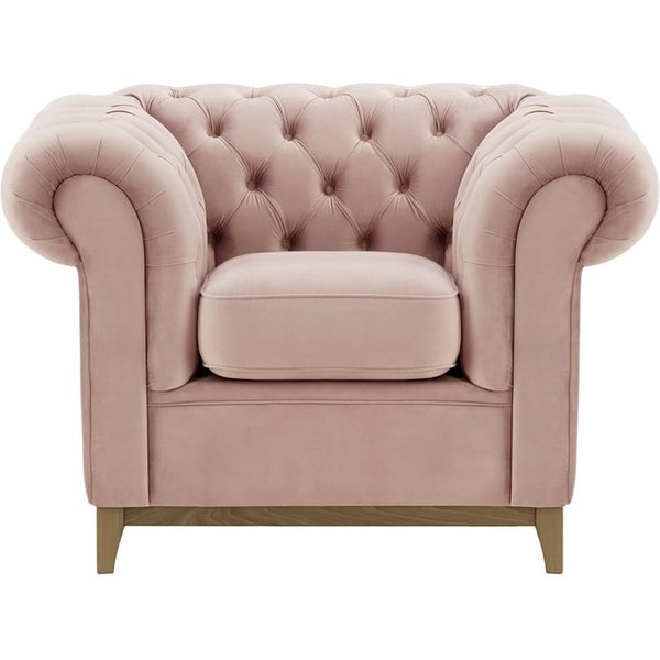 Fauteuil Chesterfield Wood, lila/rose - Velluto 14, Couleur des pieds: Noir wax