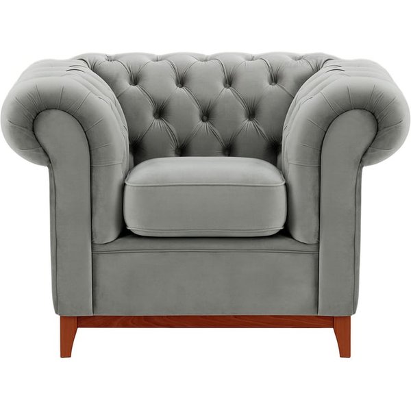 Fauteuil Chesterfield Wood, gris clair - Velluto 15, Couleur des pieds: aveo