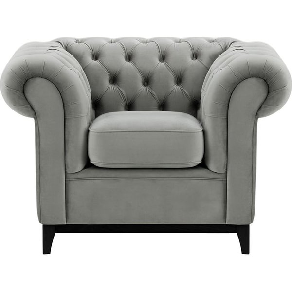 Fauteuil Chesterfield Wood, gris clair - Velluto 15, Couleur des pieds: Noir
