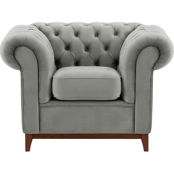 Fauteuil Chesterfield Wood, gris clair - Velluto 15, Couleur des pieds: Chêne foncé
