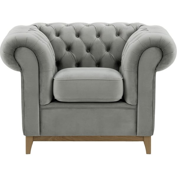 Fauteuil Chesterfield Wood, gris clair - Velluto 15, Couleur des pieds: Noir wax