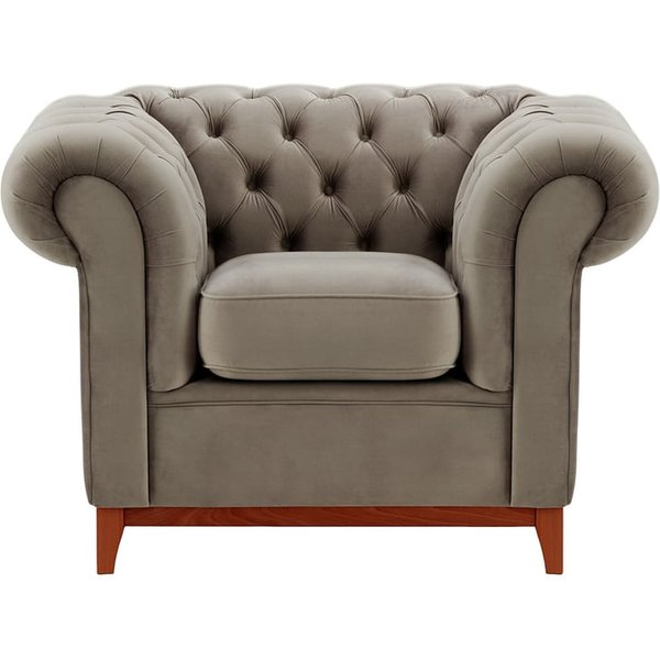 Fauteuil Chesterfield Wood, gris éléphant - Velluto 17, Couleur des pieds: aveo