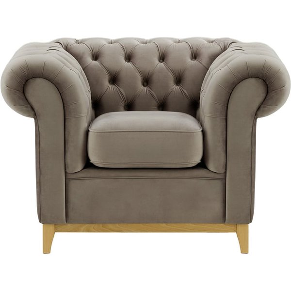 Fauteuil Chesterfield Wood, gris éléphant - Velluto 17, Couleur des pieds: Chêne clair