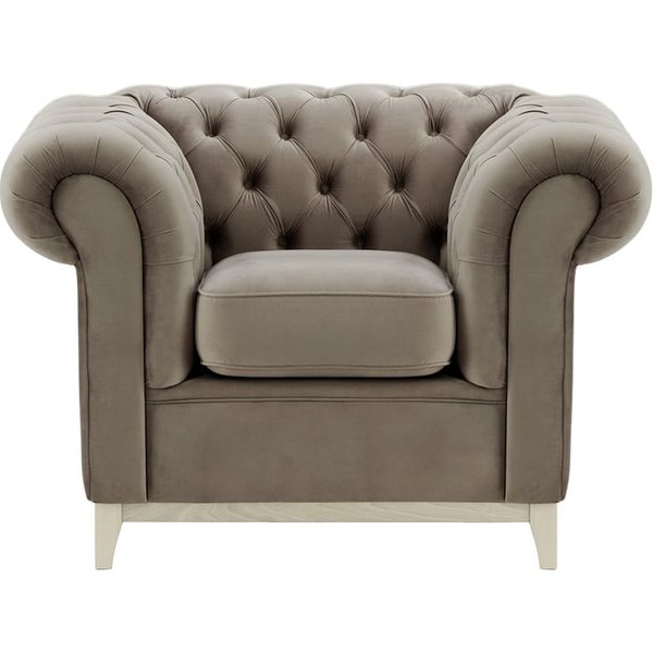 Fauteuil Chesterfield Wood, gris éléphant - Velluto 17, Couleur des pieds: Blanc