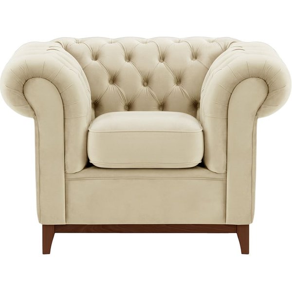 Fauteuil Chesterfield Wood, beige clair - Velluto 2, Couleur des pieds: Chêne foncé