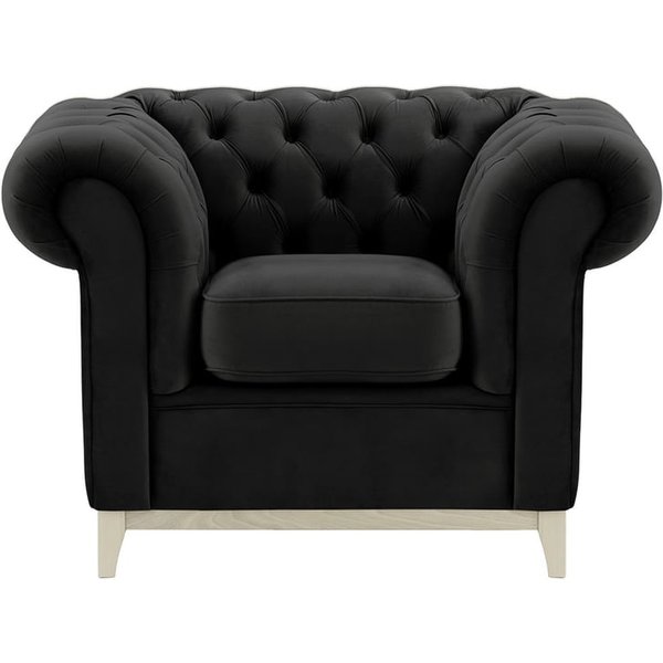 Fauteuil Chesterfield Wood, noir - Velluto 20, Couleur des pieds: Blanc