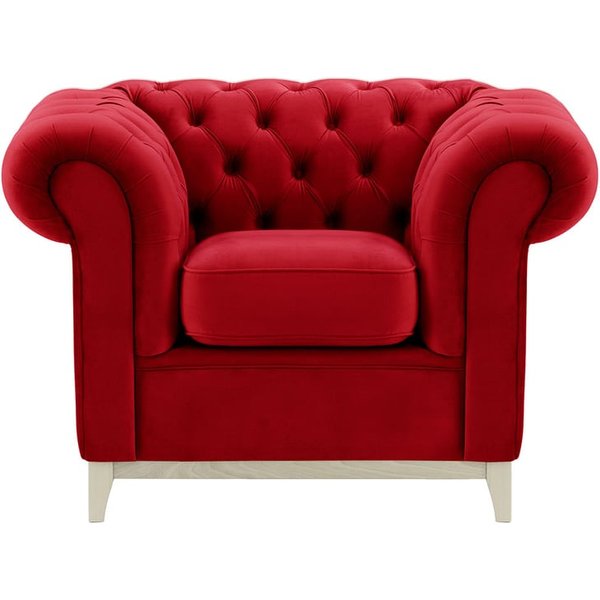 Fauteuil Chesterfield Wood, rouge - Velluto 7, Couleur des pieds: Blanc