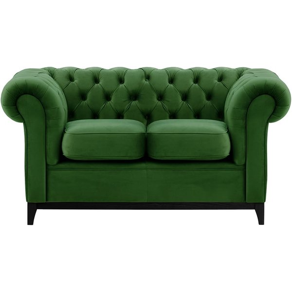 Canapé deux places Chesterfield Wood, vert foncé - Velluto 10, Couleur des pieds: Noir