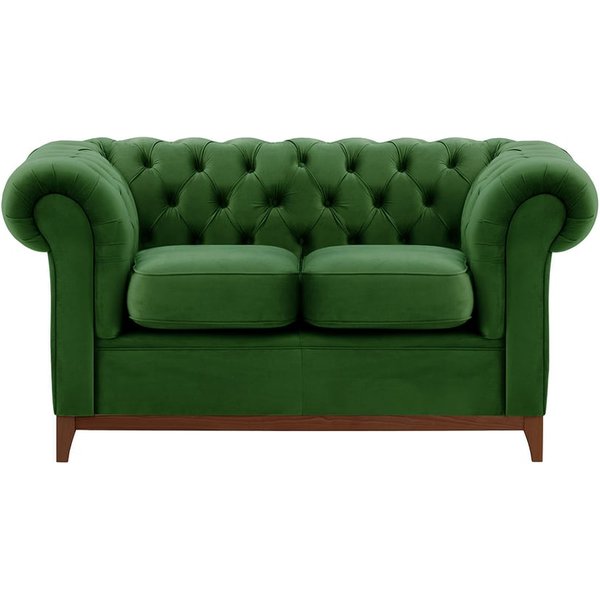 Canapé deux places Chesterfield Wood, vert foncé - Velluto 10, Couleur des pieds: Chêne foncé