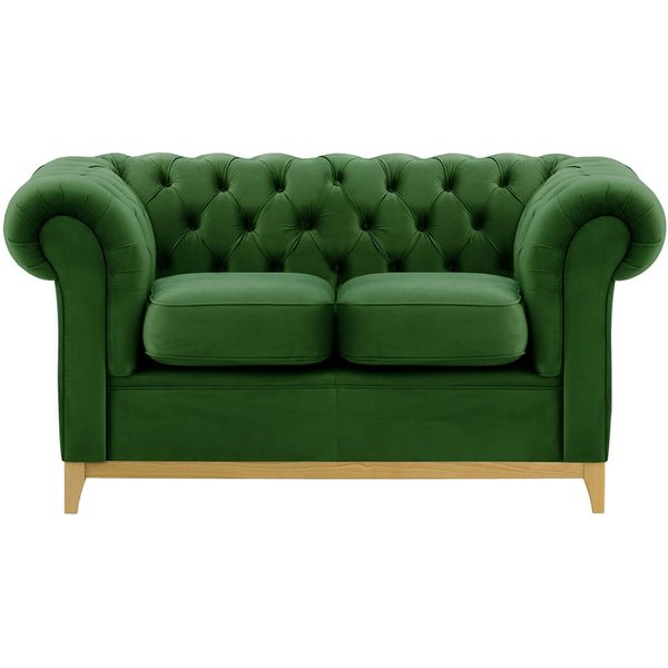 Canapé deux places Chesterfield Wood, vert foncé - Velluto 10, Couleur des pieds: Chêne clair