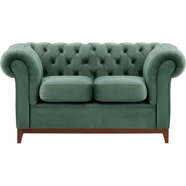 Canapé deux places Chesterfield Wood, bleu - Velluto 12, Couleur des pieds: Chêne foncé