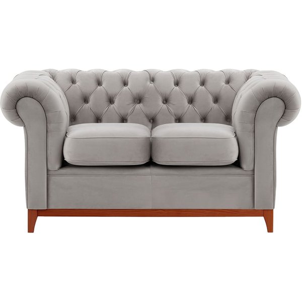 Canapé deux places Chesterfield Wood, gris clair - Velluto 15, Couleur des pieds: aveo
