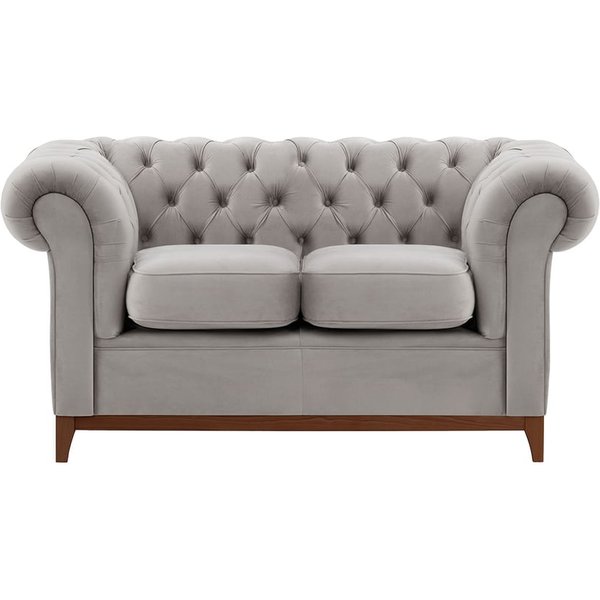 Canapé deux places Chesterfield Wood, gris clair - Velluto 15, Couleur des pieds: Chêne foncé