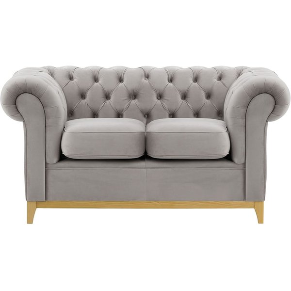 Canapé deux places Chesterfield Wood, gris clair - Velluto 15, Couleur des pieds: Chêne clair