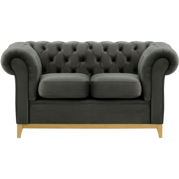 Canapé deux places Chesterfield Wood, graphite - Velluto 19, Couleur des pieds: Chêne clair