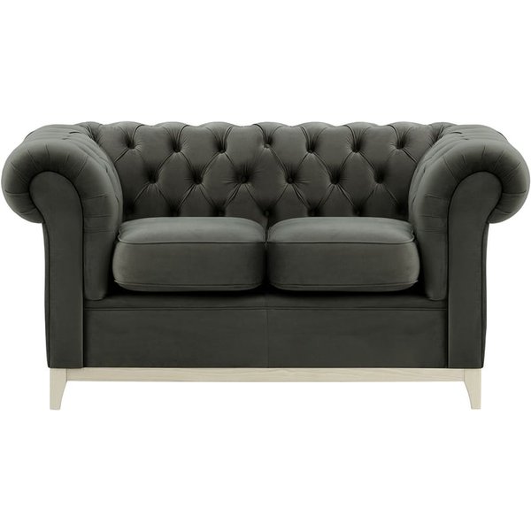 Canapé deux places Chesterfield Wood, graphite - Velluto 19, Couleur des pieds: Blanc