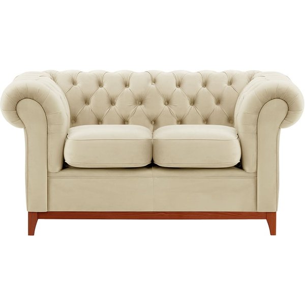 Canapé deux places Chesterfield Wood, beige clair - Velluto 2, Couleur des pieds: aveo