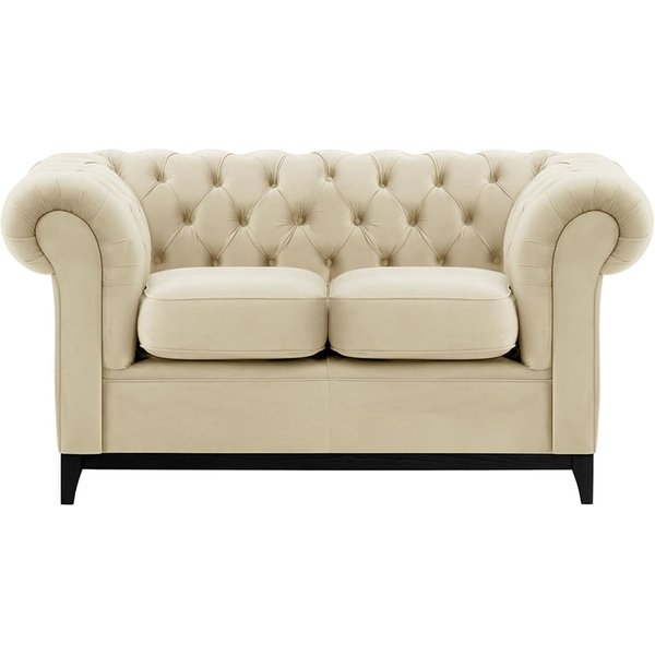 Canapé deux places Chesterfield Wood, beige clair - Velluto 2, Couleur des pieds: Noir