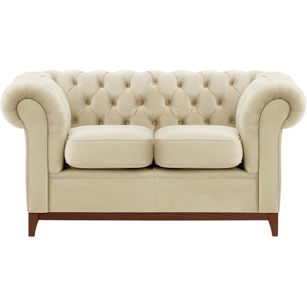 Canapé deux places Chesterfield Wood, Velluto 33 - orange rouillé, Couleur des pieds: Blanc