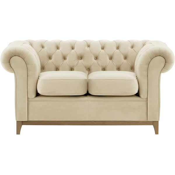 Canapé deux places Chesterfield Wood, beige clair - Velluto 2, Couleur des pieds: Noir wax