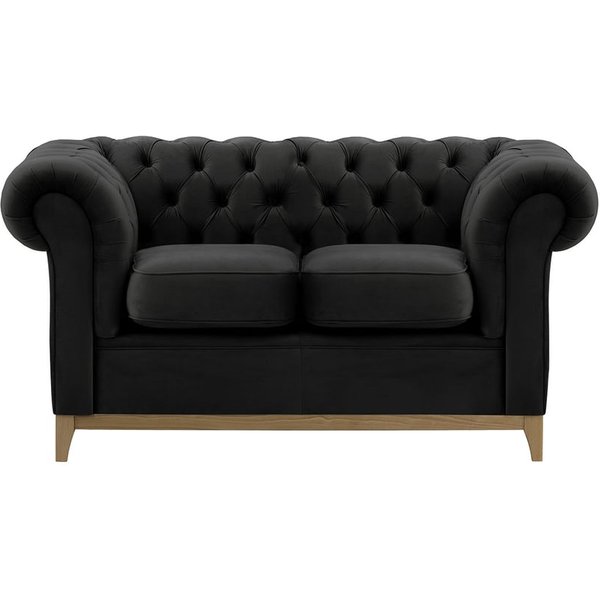 Canapé deux places Chesterfield Wood, noir - Velluto 20, Couleur des pieds: Noir wax