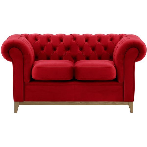 Canapé deux places Chesterfield Wood, rouge - Velluto 7, Couleur des pieds: Noir wax