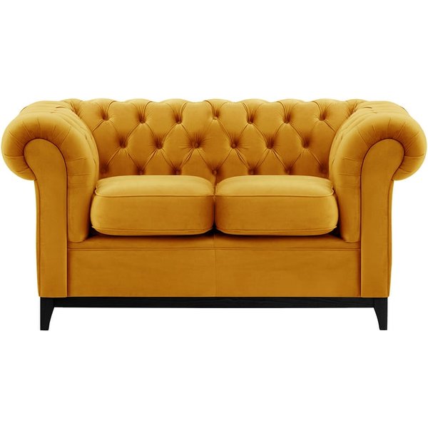 Canapé deux places Chesterfield Wood, moutarde - Velluto 8, Couleur des pieds: Noir