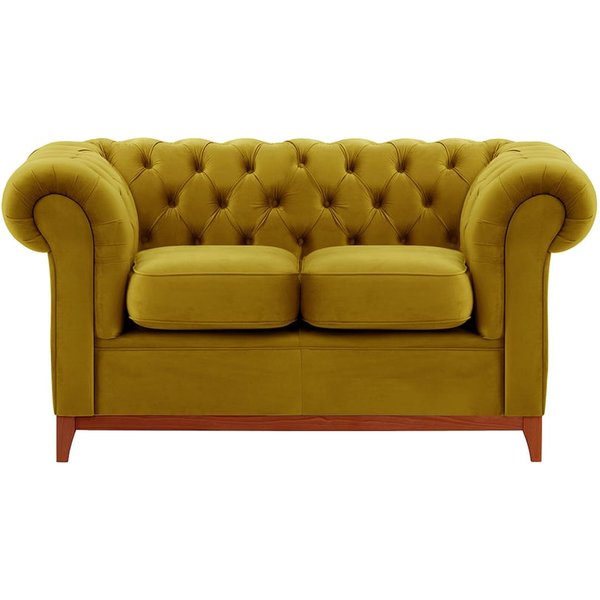 Canapé deux places Chesterfield Wood, olive - Velluto 9, Couleur des pieds: aveo