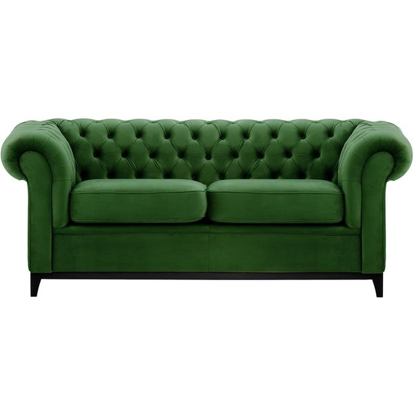 Canapé trois places Chesterfield Wood, vert foncé - Velluto 10, Couleur des pieds: Noir