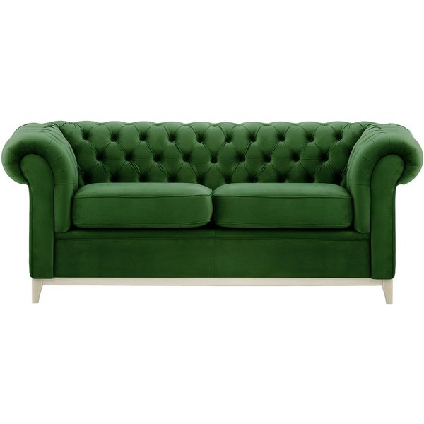 Canapé trois places Chesterfield Wood, vert foncé - Velluto 10, Couleur des pieds: Blanc