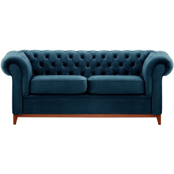Canapé trois places Chesterfield Wood, bleu - Velluto 11, Couleur des pieds: aveo